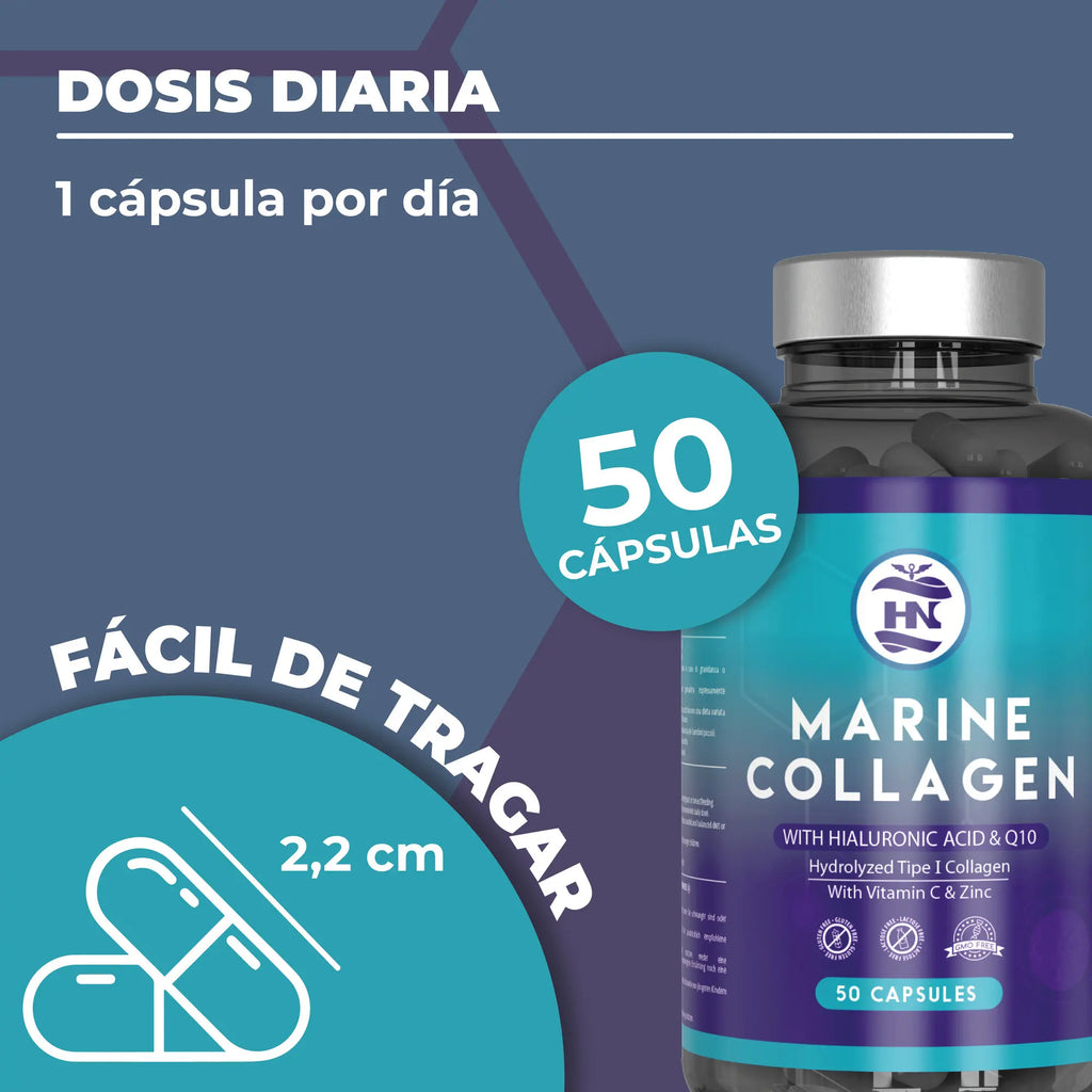 Hn - Nutrición Saludable Colágeno Marino Hidrolizado Puro con Ácido Hialurónico y Vitamina C