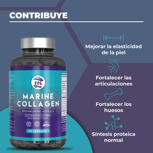 Hn - Nutrición Saludable Colágeno Marino Hidrolizado Puro con Ácido Hialurónico y Vitamina C