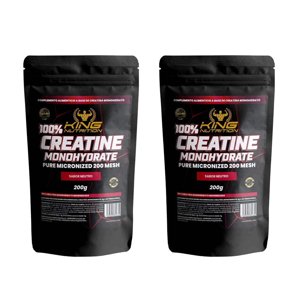 King Nutrition 2 unidades 100% creatina monohidrato 200 g sin sabor malla 200 en total 400 g