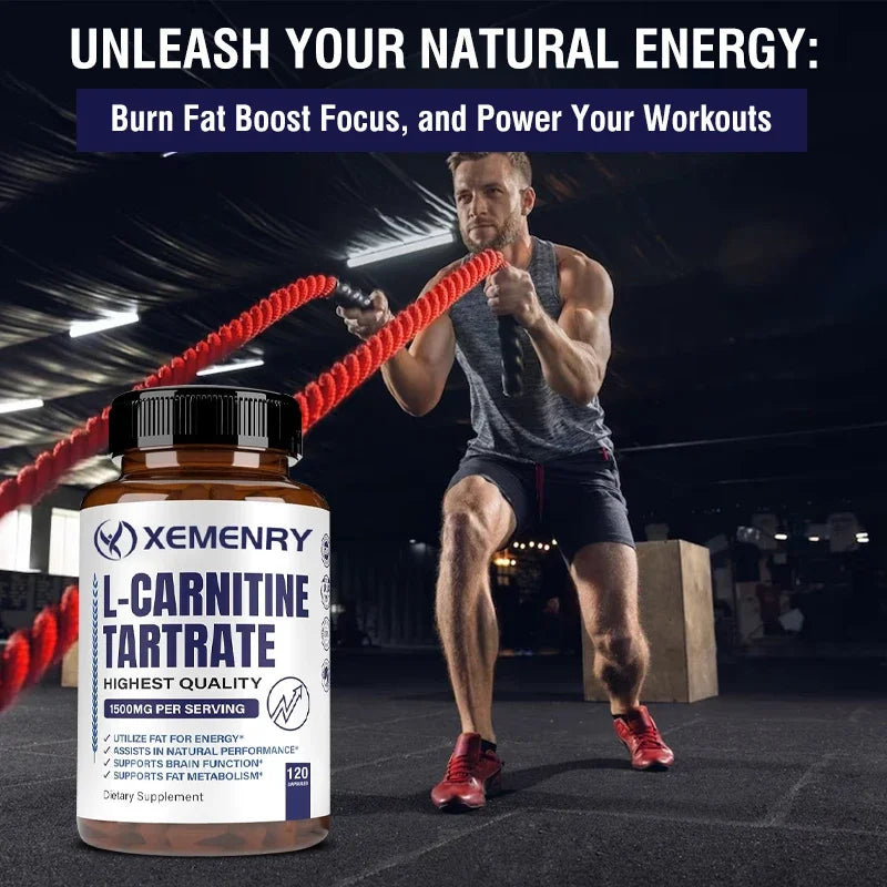 Tartrato de L-carnitina Cápsulas Premium de 1500 mg - Producción de energía natural, Apoya el metabolismo