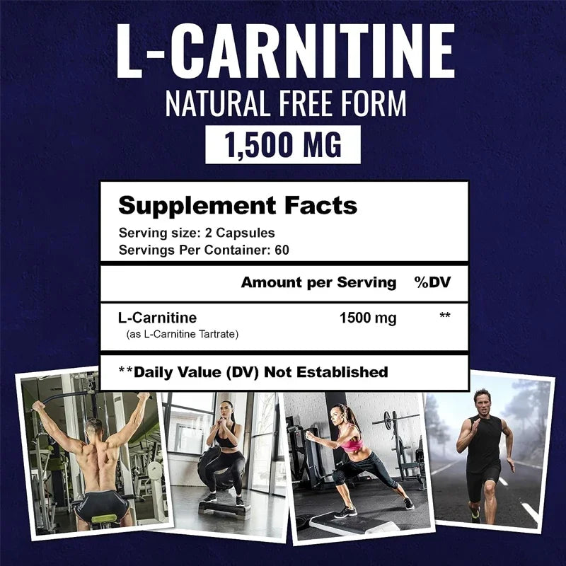 Tartrato de L-carnitina Cápsulas Premium de 1500 mg - Producción de energía natural, Apoya el metabolismo