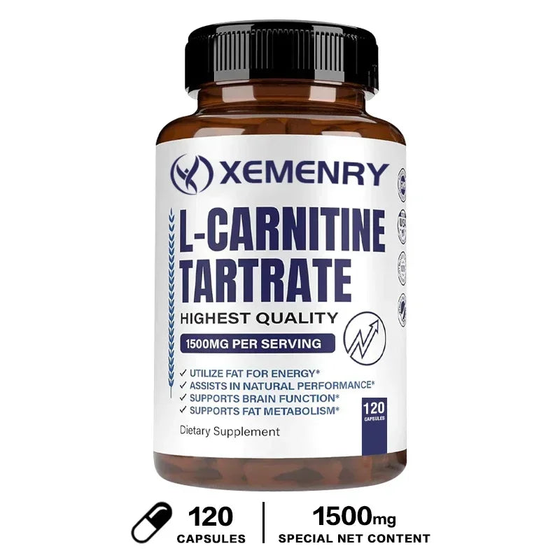 Tartrato de L-carnitina Cápsulas Premium de 1500 mg - Producción de energía natural, Apoya el metabolismo