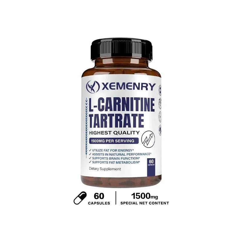 Tartrato de L-carnitina Cápsulas Premium de 1500 mg - Producción de energía natural, Apoya el metabolismo