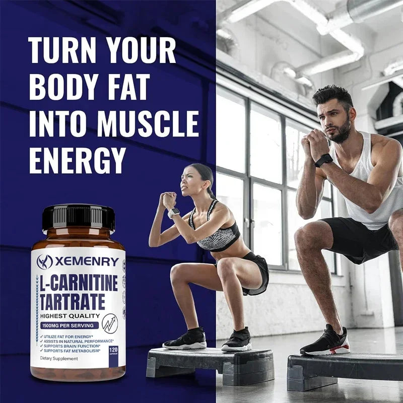 Tartrato de L-carnitina Cápsulas Premium de 1500 mg - Producción de energía natural, Apoya el metabolismo