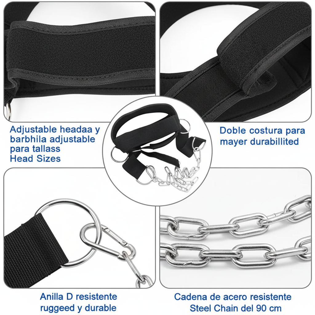 Correa de Entrenamiento de Fuerza Cervical Ajustable — Arnés para la cabeza con Capacidad de Carga para Ejercicios de Fuerza y Fitness en el Gimnasio